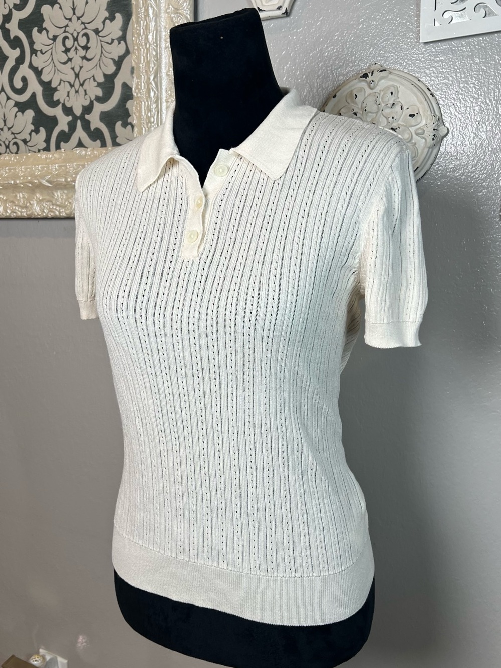 Ralph Lauren Cream Short-Sleeve Knit Polo Top - Picture 5 of 16